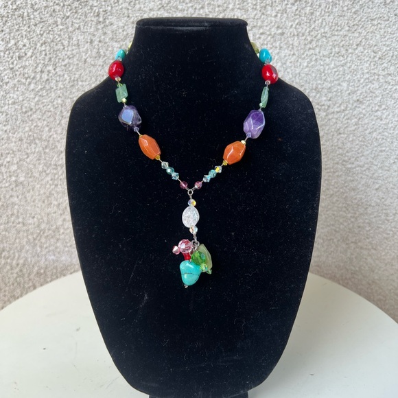 Vintage boho necklace choker style various beads & crystal beads - Picture 1 of 11